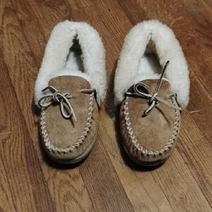 L. L. Bean Suede Moccasin Slippers with Sheepskin Lining